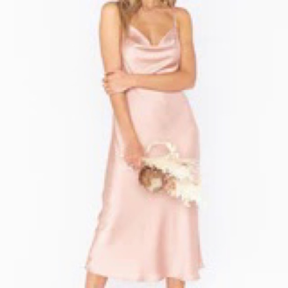 NWT- Show Me Your Mumu-Verona Cowl Dress- Rose Gold Luxe Satin- Size S